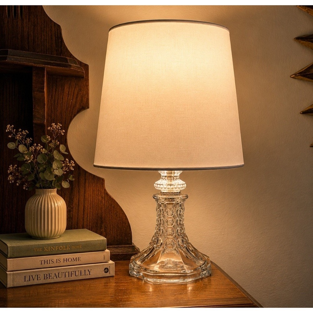 Upcycled Vintage Glass Accent Lamp Cordless Rechargeable LED Lamp w/ Remote